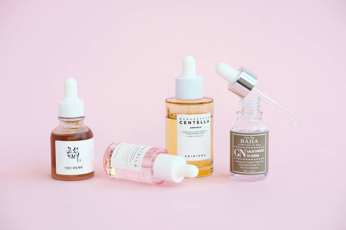 Side-by-side photo: left shows heavy makeup with visible lines; right shows radiant, natural look using cream products and strategic blush placement